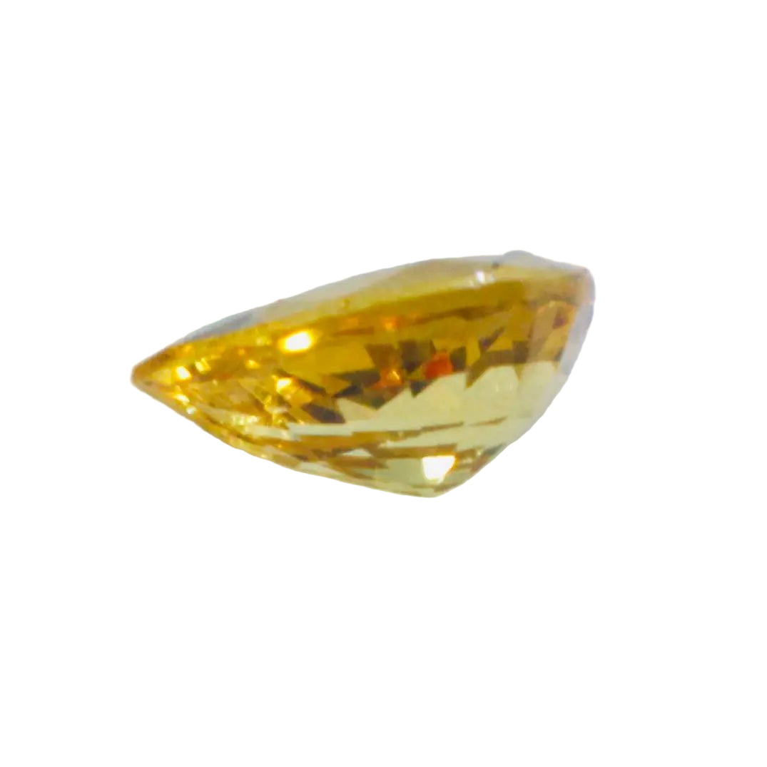 Side profile of pear cut vivid yellow sapphire, 0.50 carat, VVS