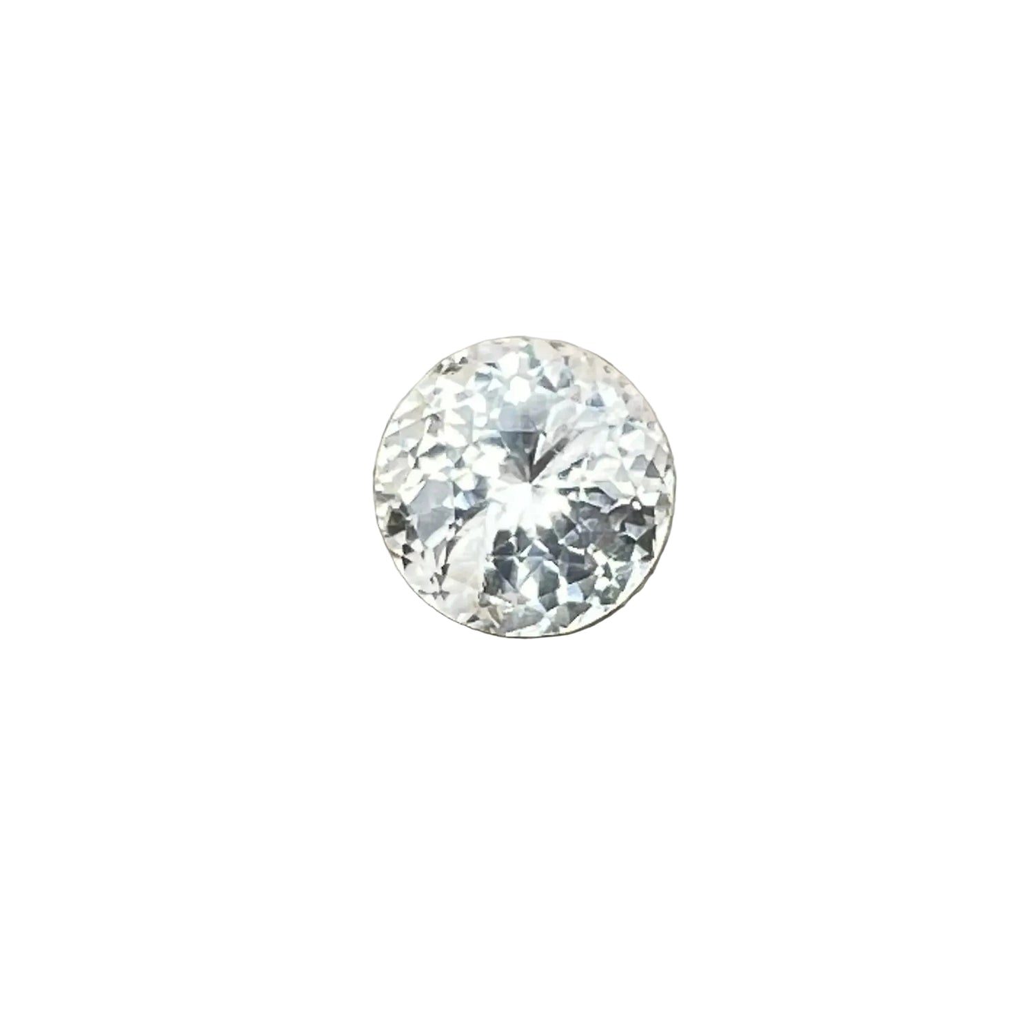 Natural 1.26 carat white Ceylon sapphire in a cushion cut, face-up view