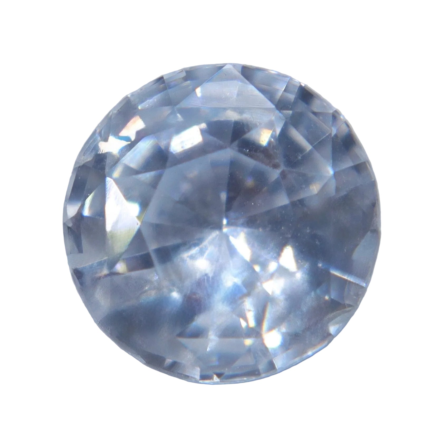 Natural 1.34ct white Ceylon sapphire in an eye-clean round cut, front view