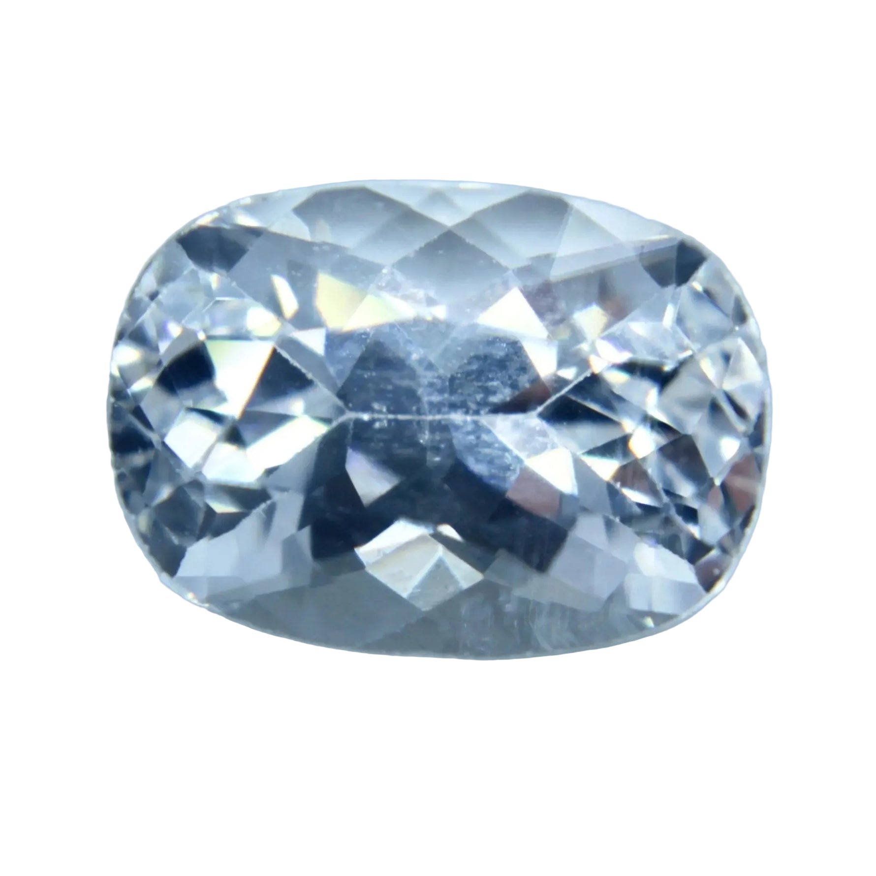 Natural 1.73 carat white Ceylon sapphire in an elongated cushion cut, face-up view