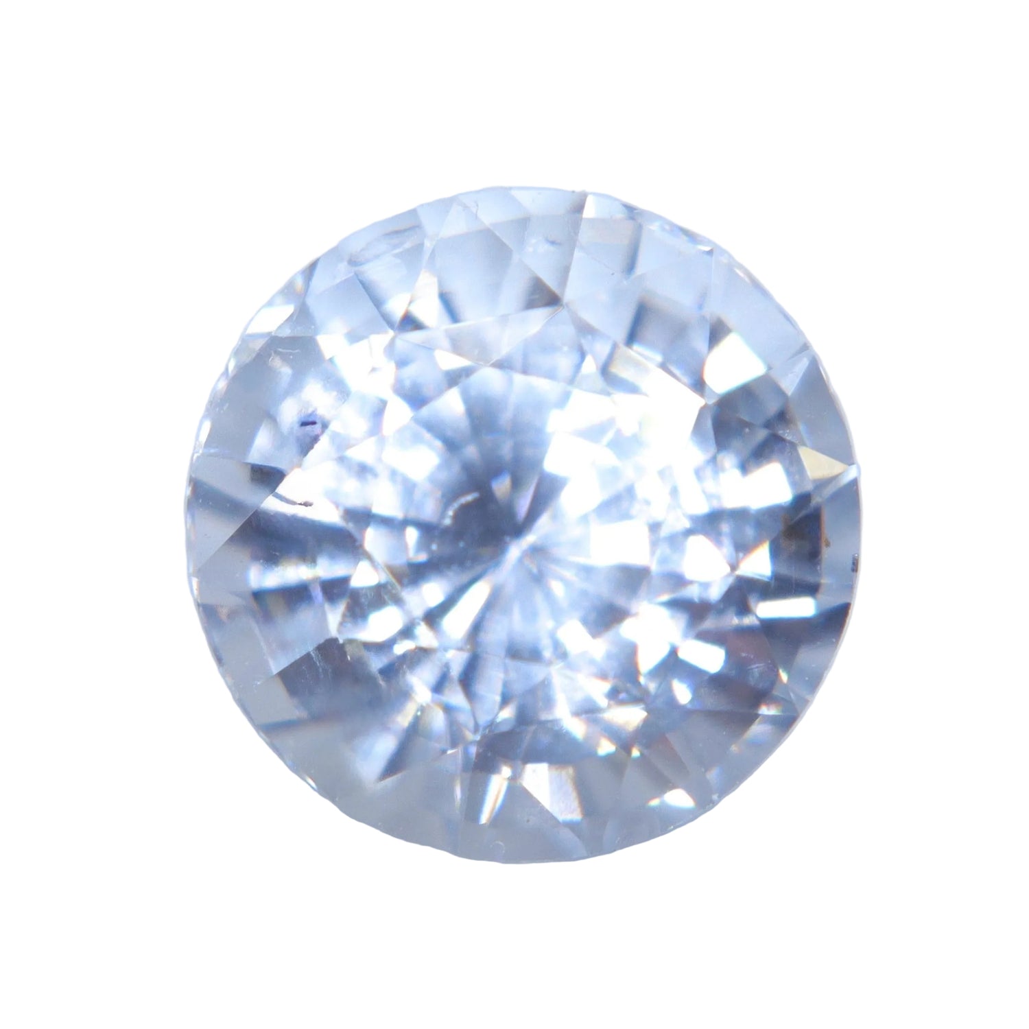 Front view of 3.11ct natural white Ceylon sapphire with an 8 mm round cut