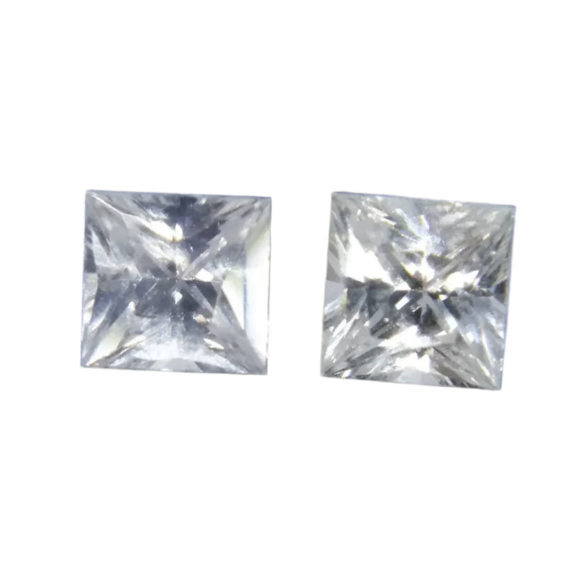 Natural White Sapphire Pair - Princess Cut 0.75 Carat Ceylon Gemstones for Earrings
