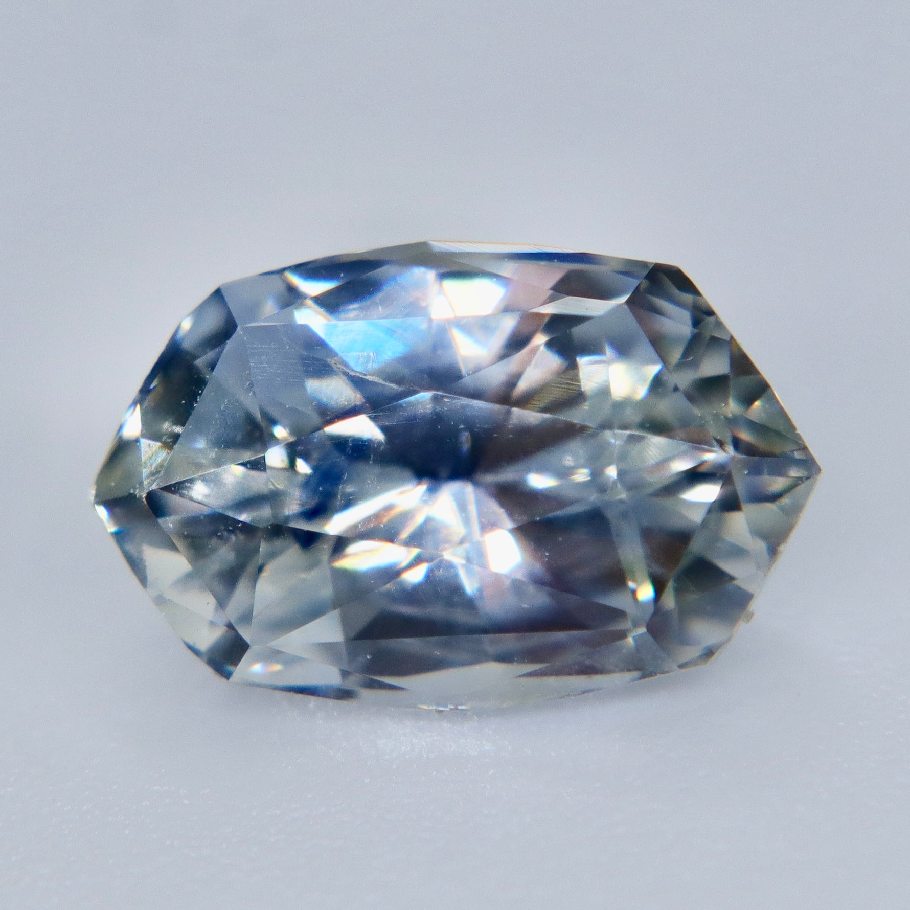 Facet detail of a natural white Ceylon sapphire with VS clarity