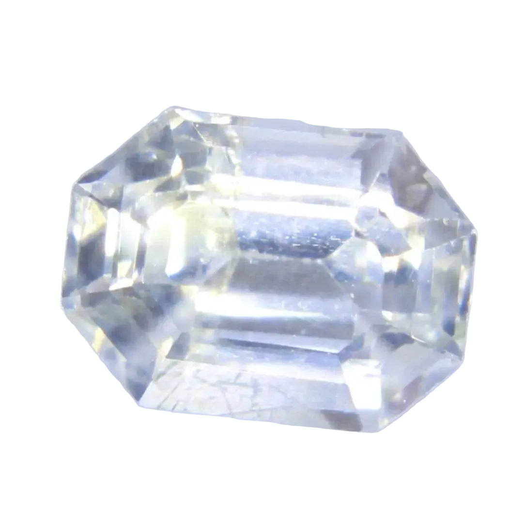 Natural white sapphire 0.54 carat emerald cut Ceylon loose gemstone