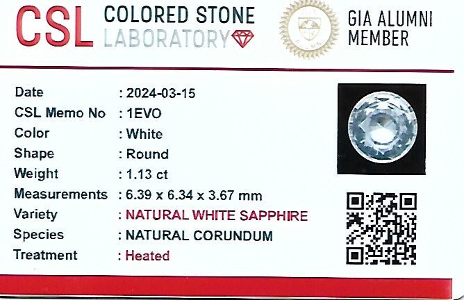 Certificate of Natural White Sapphire - Sapphire pal