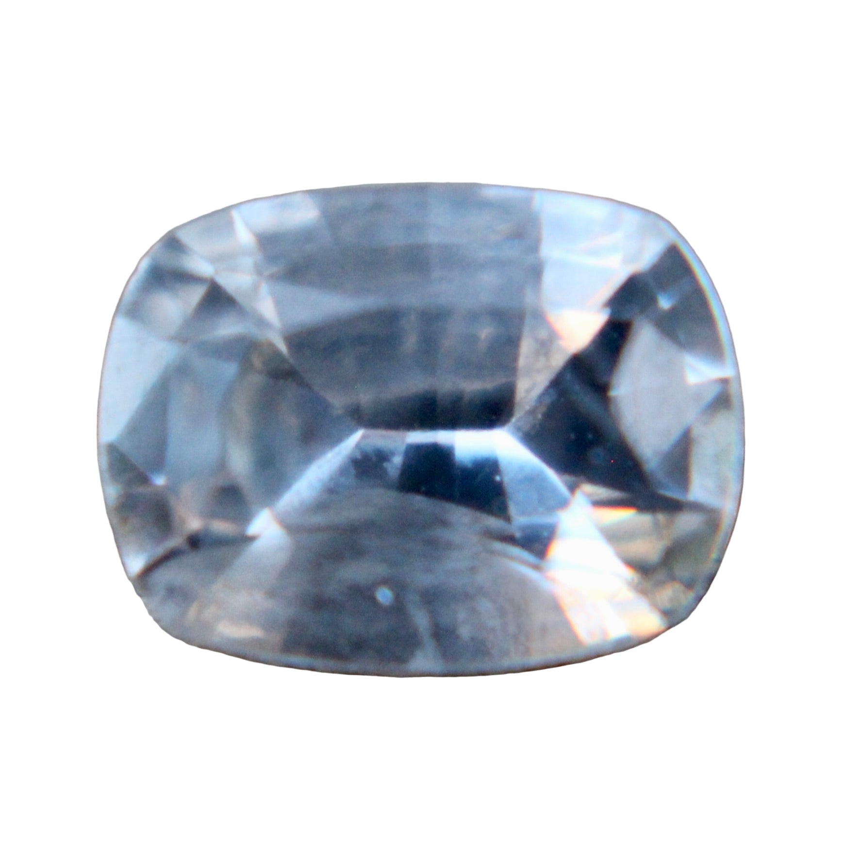 0.91ct natural white sapphire, cushion 6.70×5.12mm, Ceylon origin – face-up
