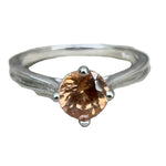 Round-cut natural zircon 5.96 mm VVS clarity ring claw-set on sterling silver band