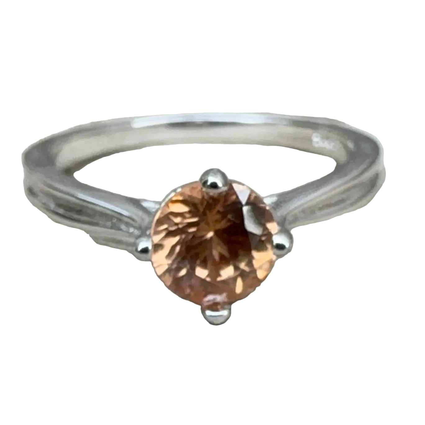 Round-cut natural zircon 5.96 mm VVS clarity ring claw-set on sterling silver band