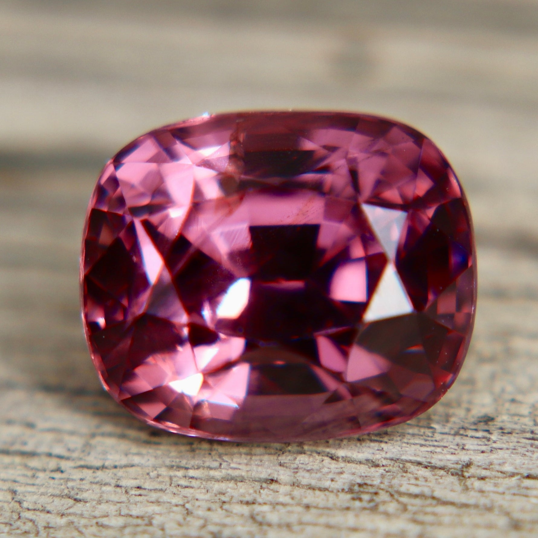 Rose magenta pink Ceylon spinel cushion cut gemstone with VVS clarity