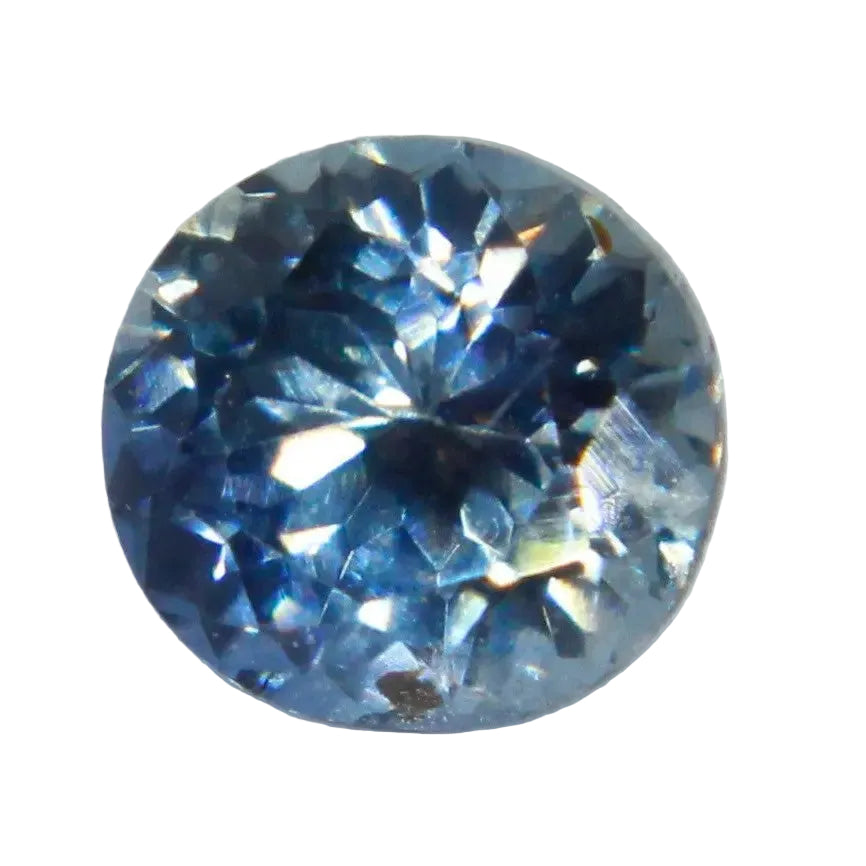 Face-up view of a 0.39 carat round teal sapphire