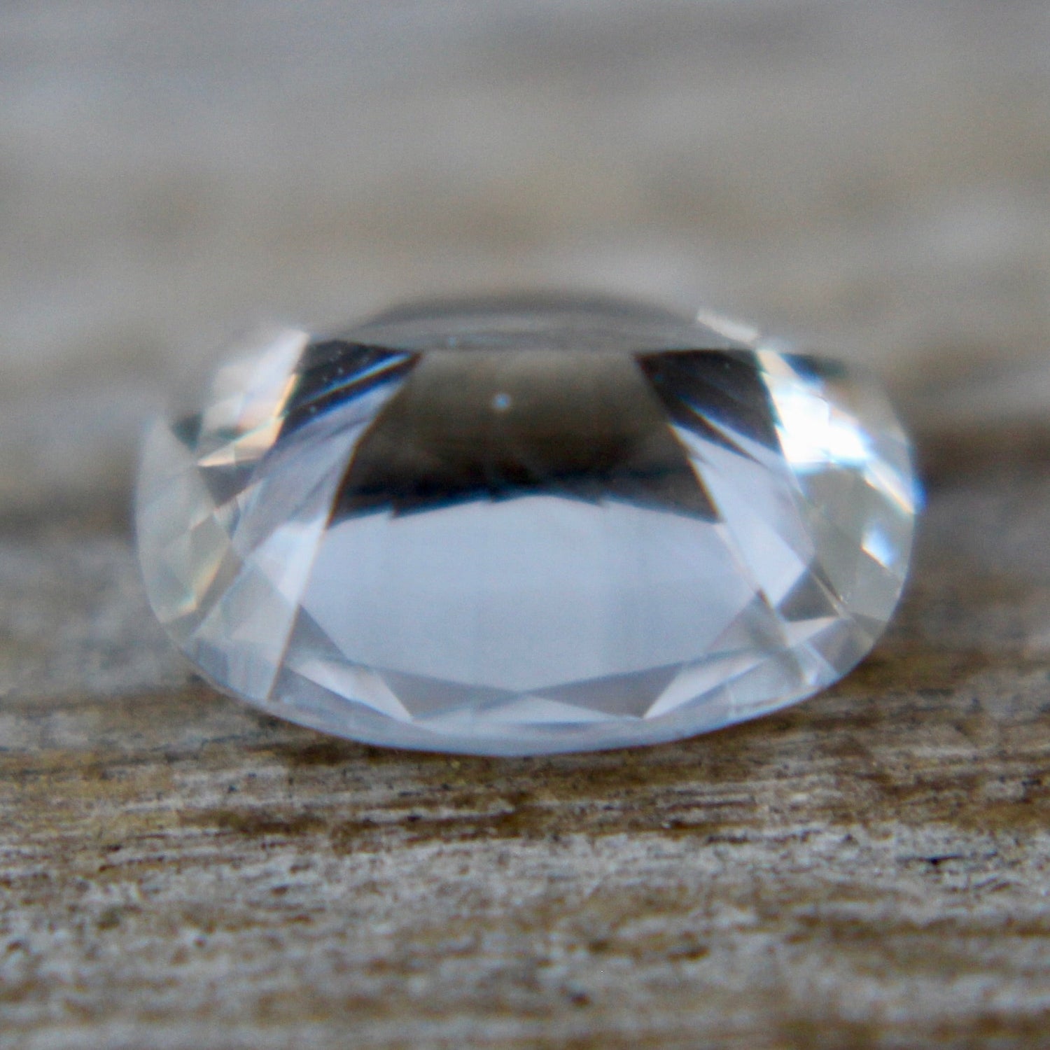 Unheated Ceylon white sapphire showing elongated cushion-cut facets