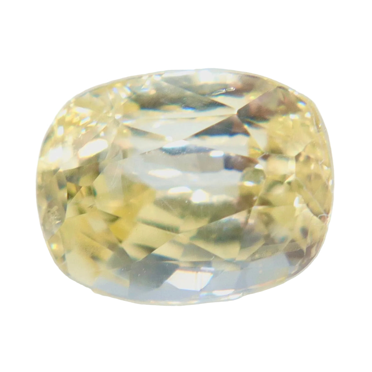 Face-up view of a 1.93 ct light yellow Ceylon sapphire with a rectangular cushion cut